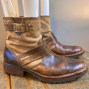 RJ Colt western boots brown leather and canvas upper buckles lug sole size 10